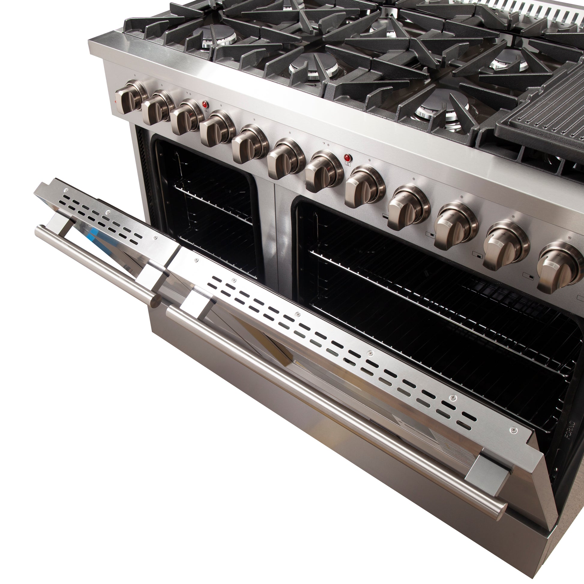 FORNO Ensemble cuisine Premium 2 pièces - cuisinière bi-énergie Galiano 48" en acier inoxydable, réfrigérateur convertible côte à côte 60" en acier inoxydable - FBDL-005-02CAUS - Forno Appliances