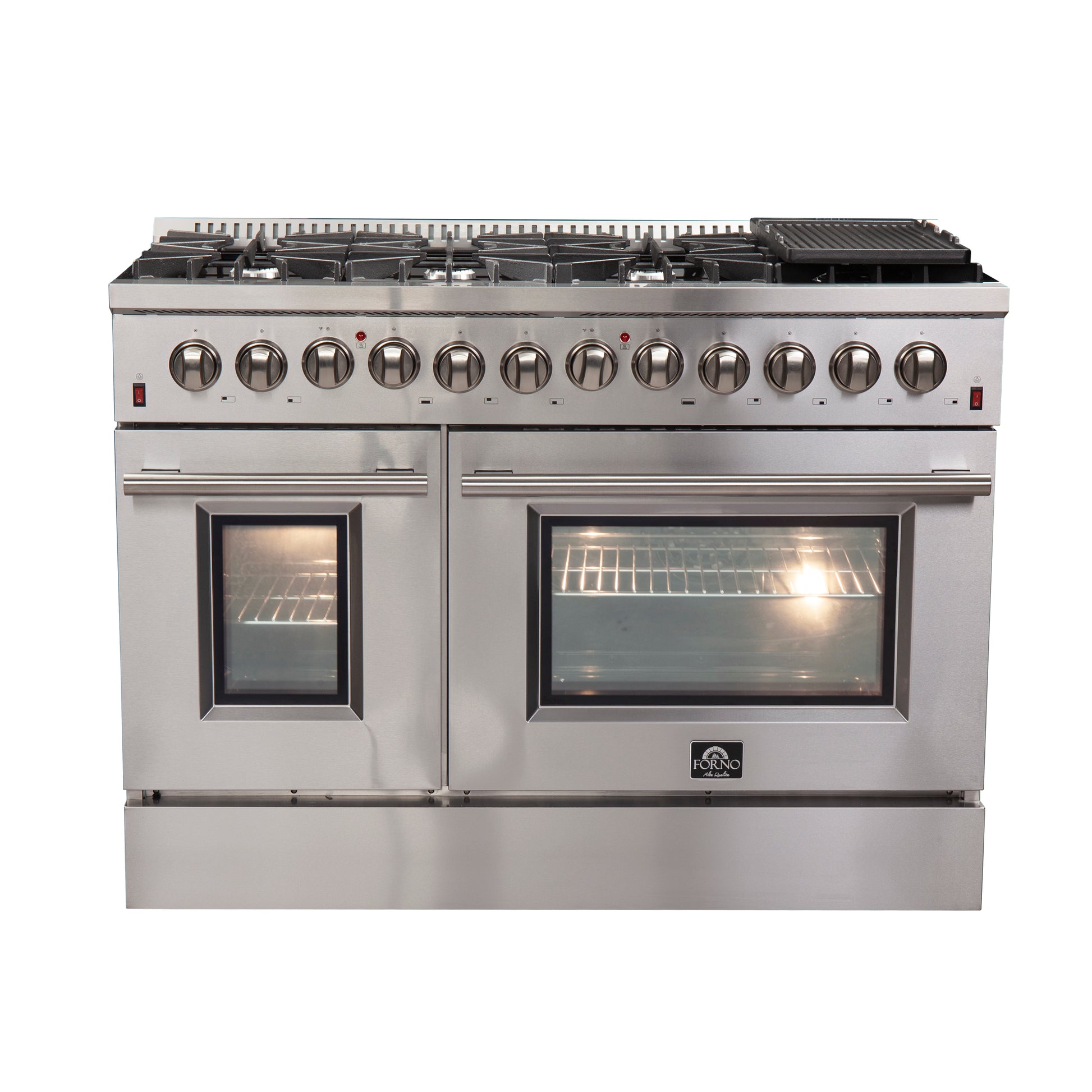 FORNO Premium 2-Piece Kitchen Bundle - Galiano 48" Stainless Steel Dual Fuel Range, Forno Maderno 2-28 " Wide Units with Decorative Trim - FBDL-017-03CAUS - Forno Appliances