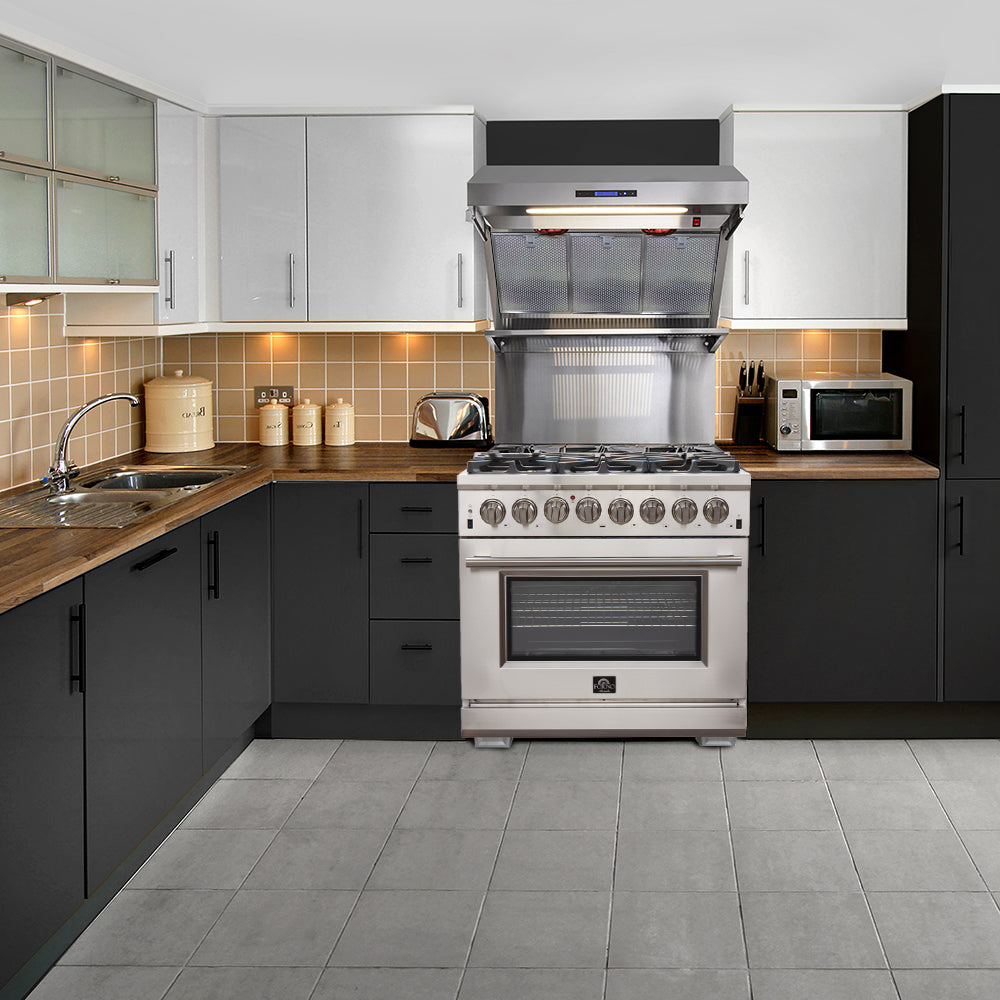 Forno Capriasca 36-Inch Freestanding Dual Fuel Range, 6 Burners, True Convection Oven - Forno Appliances