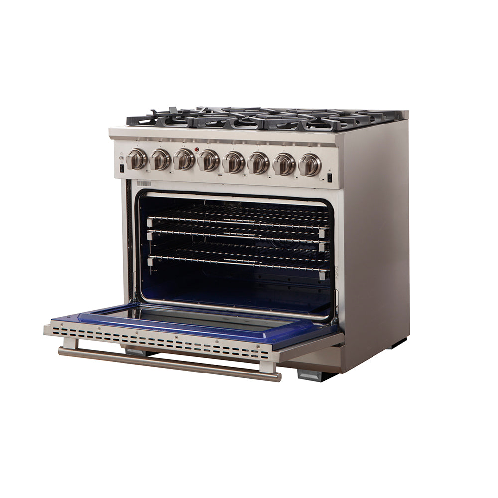 Forno Capriasca 36-Inch Freestanding Dual Fuel Range, 6 Burners, True Convection Oven - Forno Appliances