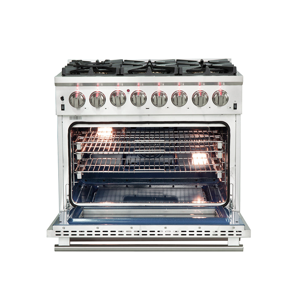 Forno Capriasca 36-Inch Freestanding Dual Fuel Range, 6 Burners, True Convection Oven - Forno Appliances