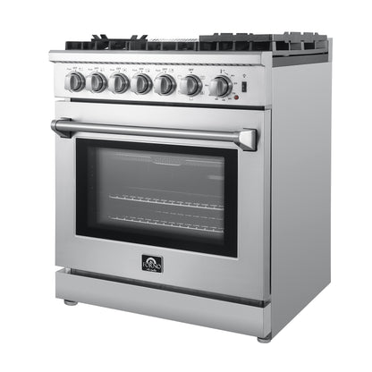 Forno Lazio 30-Inch Freestanding Dual Fuel Range, 4 Burners, True Convection Oven - Forno Appliances