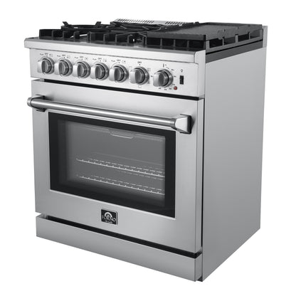Forno Lazio 30-Inch Freestanding Dual Fuel Range, 4 Burners, True Convection Oven - Forno Appliances