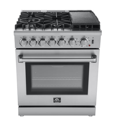 Forno Lazio 30-Inch Freestanding Dual Fuel Range, 4 Burners, True Convection Oven - Forno Appliances