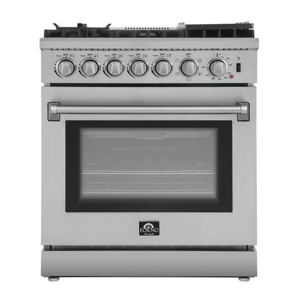 Forno Lazio 30-Inch Freestanding Dual Fuel Range, 4 Burners, True Convection Oven - Forno Appliances