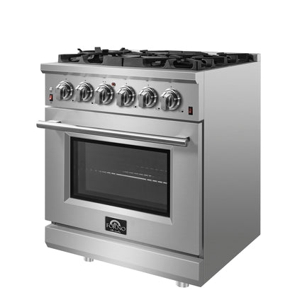 Forno Massimo 30-Inch Freestanding Gas Range, 5 Burners, True Convection Oven - Forno Appliances