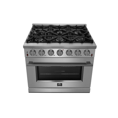 Forno Massimo 36-Inch Freestanding Gas Range, 6 Sealed Burners, Convection Oven, Energy Efficient - Forno Appliances