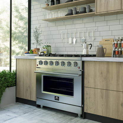 Forno Massimo 36-Inch Freestanding Gas Range, 6 Sealed Burners, Convection Oven, Energy Efficient - Forno Appliances