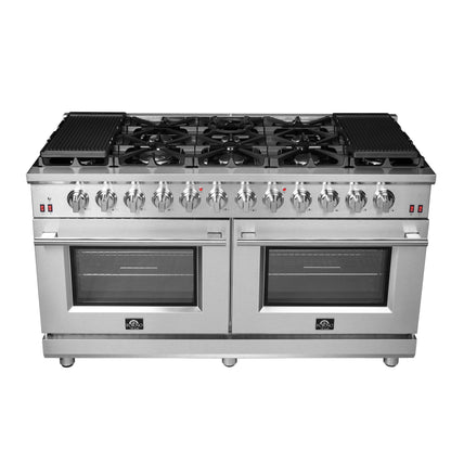Cuisinière à gaz autoportante Forno Massimo de 60 pouces, 10 brûleurs, four à convection véritable