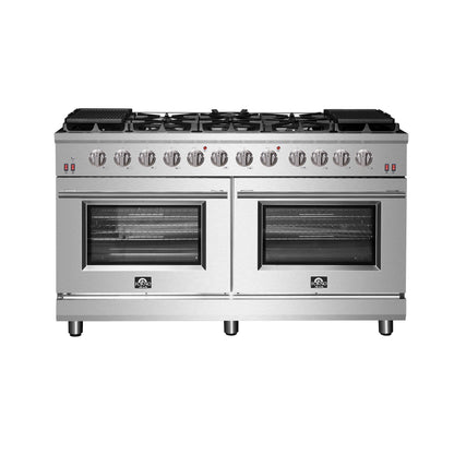 Cuisinière à gaz autoportante Forno Massimo de 60 pouces, 10 brûleurs, four à convection véritable