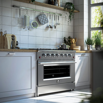 Forno Galiano 36-Inch Freestanding Gas Range, Stainless Steel, 6 Burners, Energy Efficient - Forno Appliances
