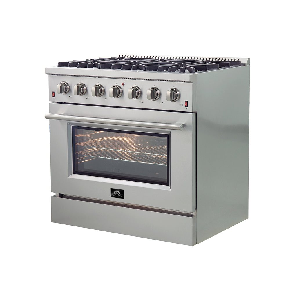 Forno Galiano 36-Inch Freestanding Gas Range, Stainless Steel, 6 Burners, Energy Efficient - Forno Appliances