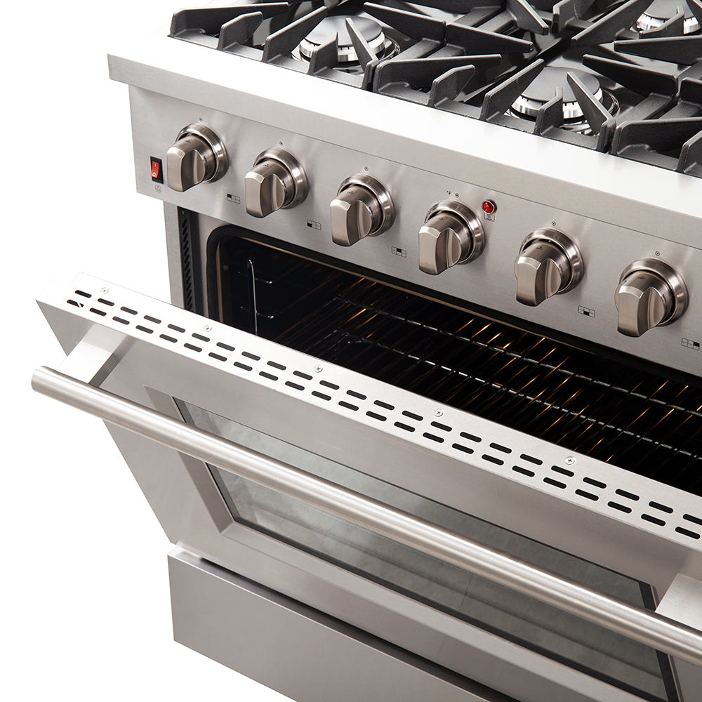 Forno Galiano 36-Inch Freestanding Gas Range, Stainless Steel, 6 Burners, Energy Efficient - Forno Appliances
