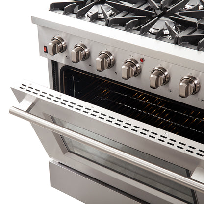 Forno Galiano 36-Inch Freestanding Gas Range, Stainless Steel, 6 Burners, Energy Efficient - Forno Appliances