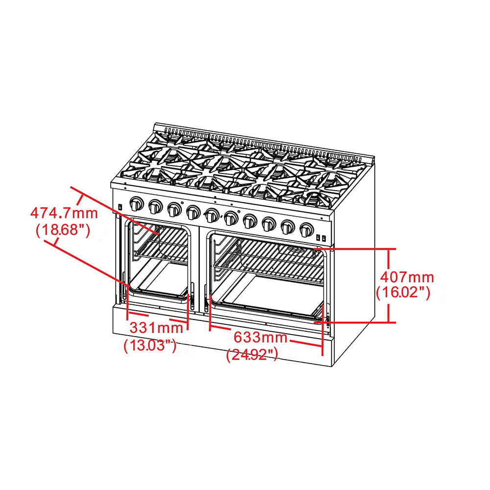 Forno Galiano 48-Inch Freestanding Gas Range, Stainless Steel, 8 Burners, 107,000 BTU, Griddle, Double Ovens, Energy Efficient - Forno Appliances