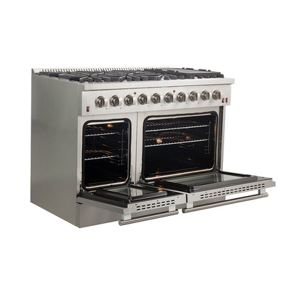 Forno Galiano 48-Inch Freestanding Gas Range, Stainless Steel, 8 Burners, 107,000 BTU, Griddle, Double Ovens, Energy Efficient - Forno Appliances