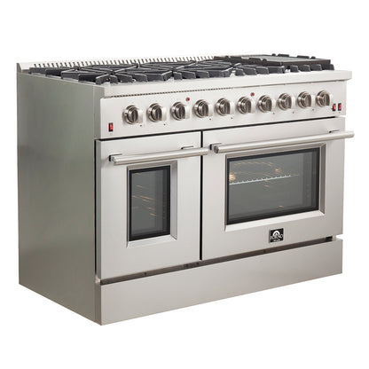 Forno Galiano 48-Inch Freestanding Gas Range, Stainless Steel, 8 Burners, 107,000 BTU, Griddle, Double Ovens, Energy Efficient - Forno Appliances