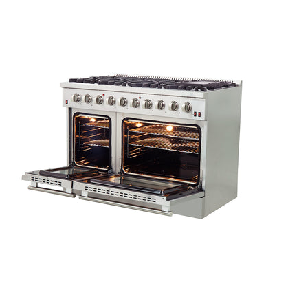 Forno Galiano 48-Inch Freestanding Gas Range, Stainless Steel, 8 Burners, 107,000 BTU, Griddle, Double Ovens, Energy Efficient - Forno Appliances