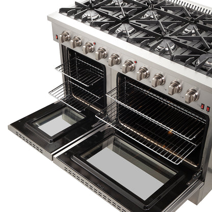Forno Galiano 48-Inch Freestanding Gas Range, Stainless Steel, 8 Burners, 107,000 BTU, Griddle, Double Ovens, Energy Efficient - Forno Appliances