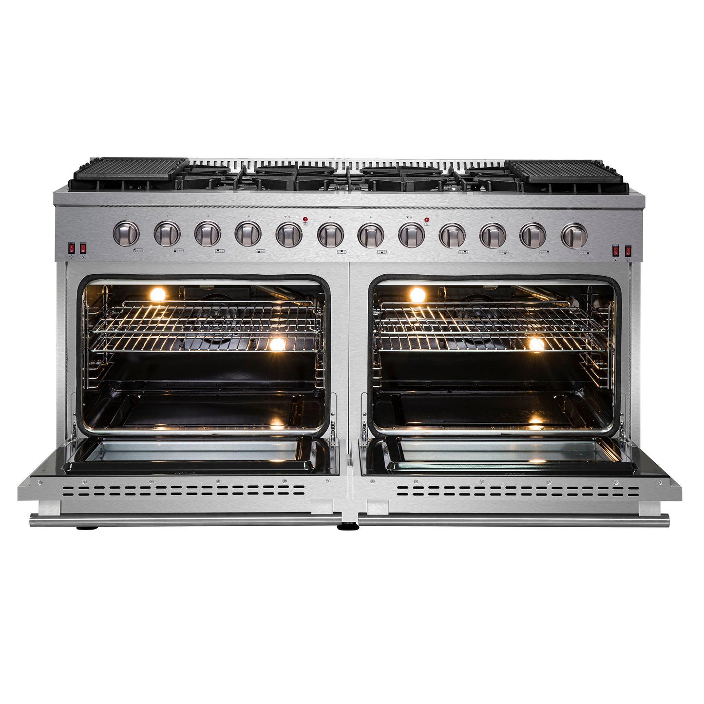 Cuisinière à gaz autoportante Forno Galiano de 60 pouces, 10 brûleurs, double four, plaque de cuisson, économe en énergie - Forno Appliances