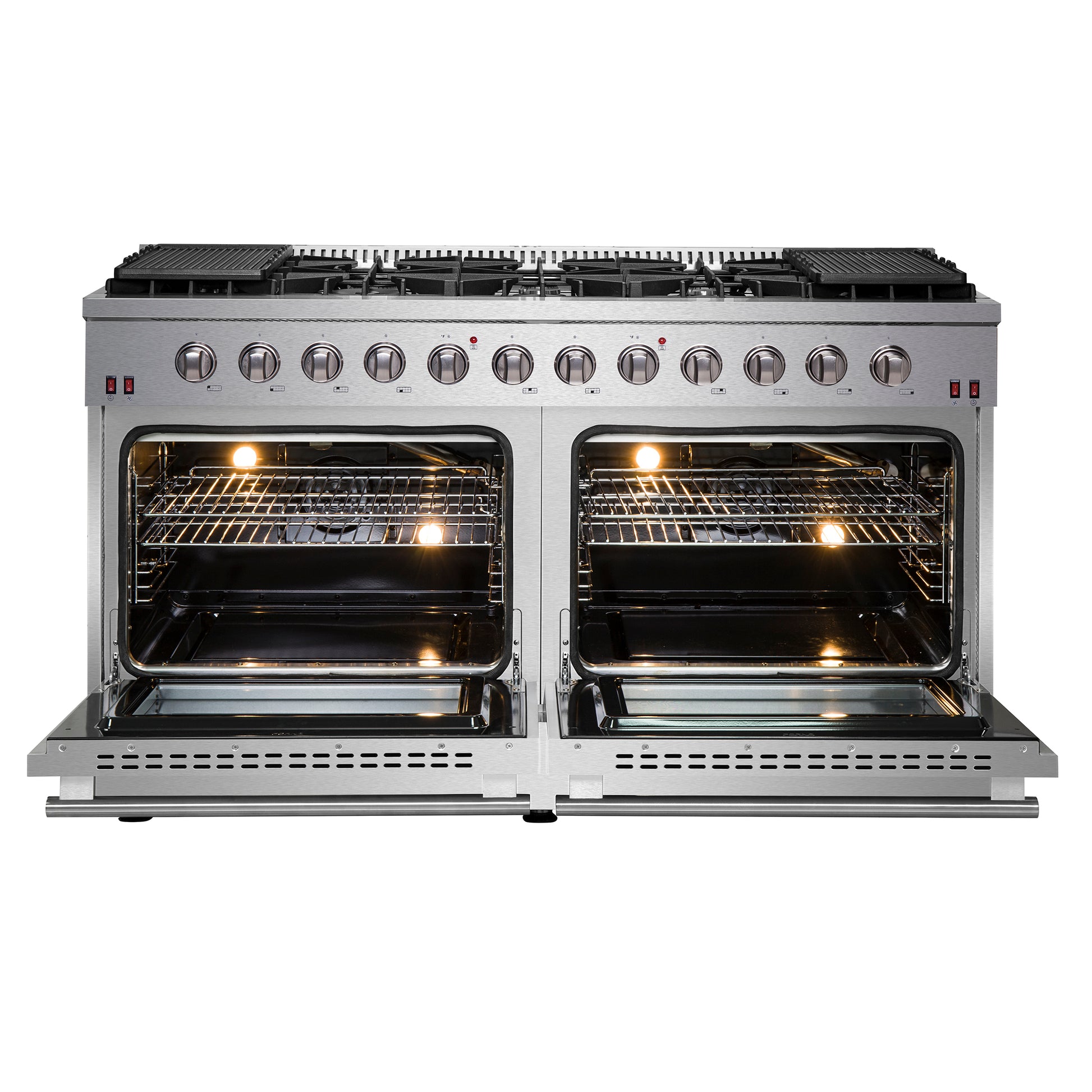 Cuisinière à gaz autoportante Forno Galiano de 60 pouces, 10 brûleurs, double four, plaque de cuisson, économe en énergie - Forno Appliances