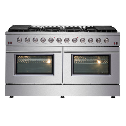 Forno Galiano cuisinière à gaz autoportante de 60 pouces, 10 brûleurs, double four, plaque de cuisson, économe en énergie - Forno Appliances