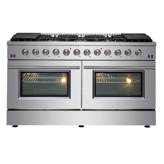 Forno Galiano 60-Inch Freestanding Gas Range, 10 Burners, Double Ovens, Griddle, Energy Efficient - Forno Appliances