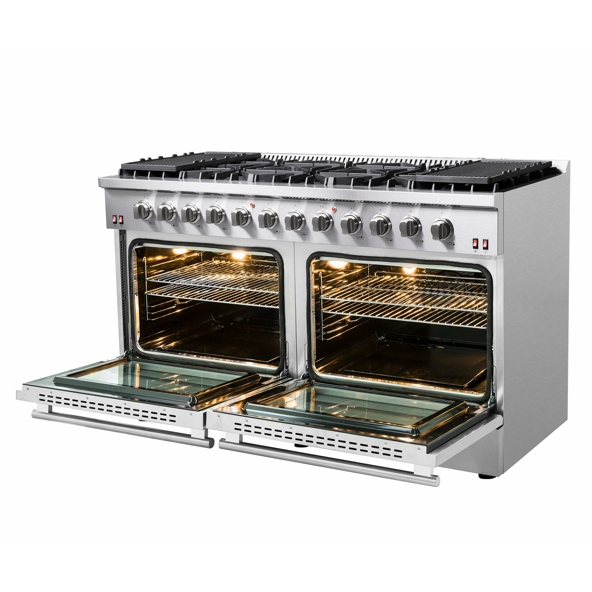 Cuisinière à gaz autoportante Forno Galiano 60 pouces, 10 brûleurs, double four, plaque de cuisson, économe en énergie - Forno Appliances