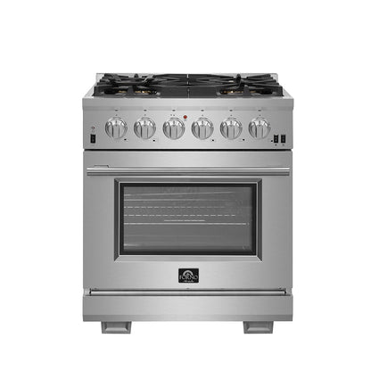 FORNO Premium 2-Piece Kitchen Bundle - Capriasca 30" Stainless Steel Range, Forno Gallipoli 30" French Door Refrigerator with Bottom Freezer 17.5 cu. ft Capacity - FBDL-019-01CAUS - Forno Appliances