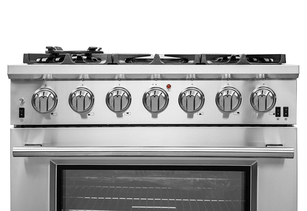 Cuisinière à gaz Forno Capriasca de 36 pouces, acier inoxydable, 6 brûleurs en laiton, 120 000 BTU, four à convection, économe en énergie