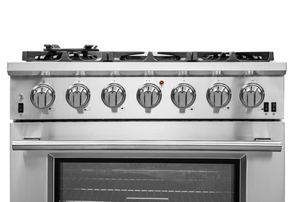 Cuisinière à gaz Forno Capriasca de 36 pouces, acier inoxydable, 6 brûleurs en laiton, 120 000 BTU, four à convection, économe en énergie