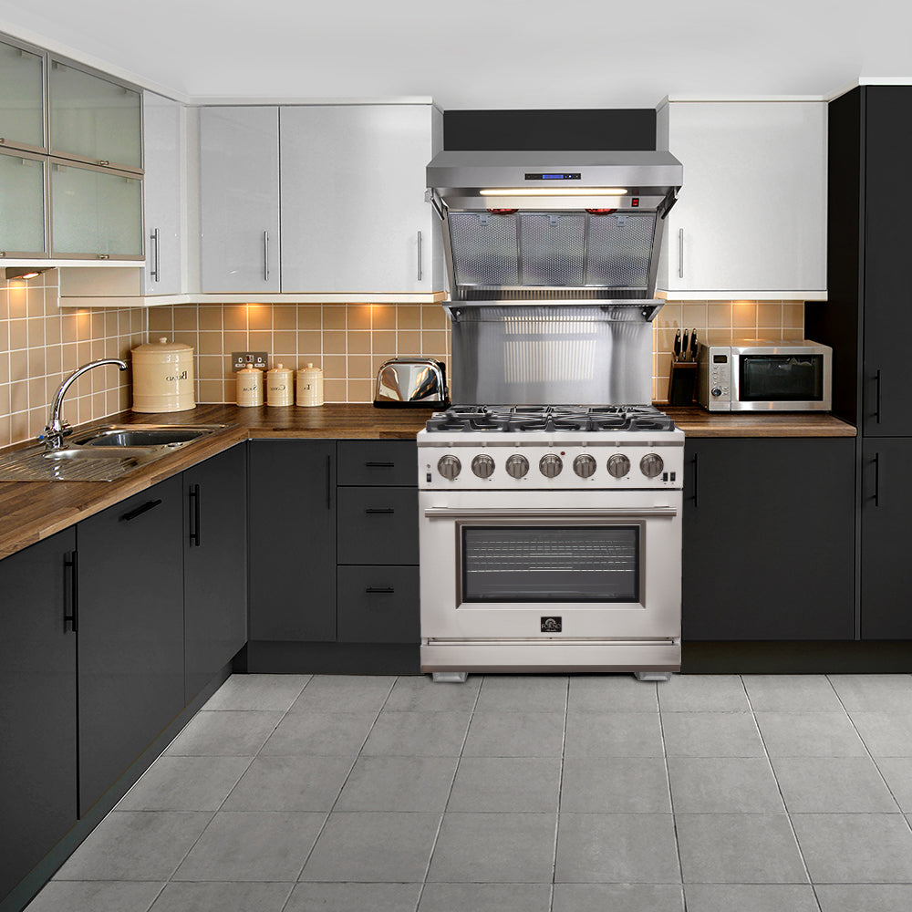 FORNO Premium 2-Piece Kitchen Bundle -Capriasca 36" Stainless Steel Range, Forno Salerno 36" Side by Side Stainless Steel Refrigerator 20 cu.ft - FBDL-019-02CAUS - Forno Appliances