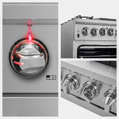 Cuisinière à gaz Forno Capriasca de 36 pouces, acier inoxydable, 6 brûleurs en laiton, 120 000 BTU, four à convection, économe en énergie