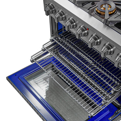 Cuisinière à gaz Forno Capriasca de 36 pouces, acier inoxydable, 6 brûleurs en laiton, 120 000 BTU, four à convection, économe en énergie