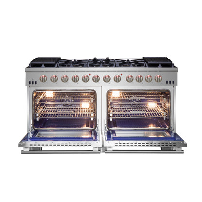 Forno Capriasca Cuisinière à gaz posable 60 pouces, 10 brûleurs, four à convection véritable - Forno Appliances