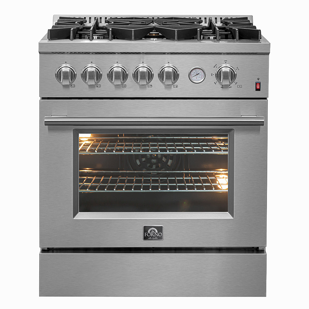 FORNO Premium 2-Piece Kitchen Bundle - Giovanni 30-inch Gas Range Stainless Steel, Forno Salerno 36" Side by Side Stainless Steel Refrigerator 20 cu.ft - FBDL-020-03CAUS - Forno Appliances