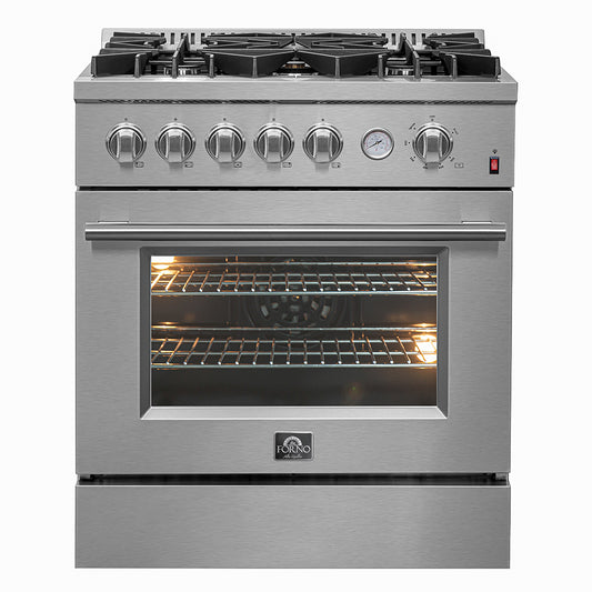 FORNO Premium 2-Piece Kitchen Bundle -Giovanni 30-inch Gas Range Stainless Steel, Forno Gallipoli 30" French Door Refrigerator with Bottom Freezer 17.5 cu. ft Capacity - FBDL-020-01CAUS - Forno Appliances