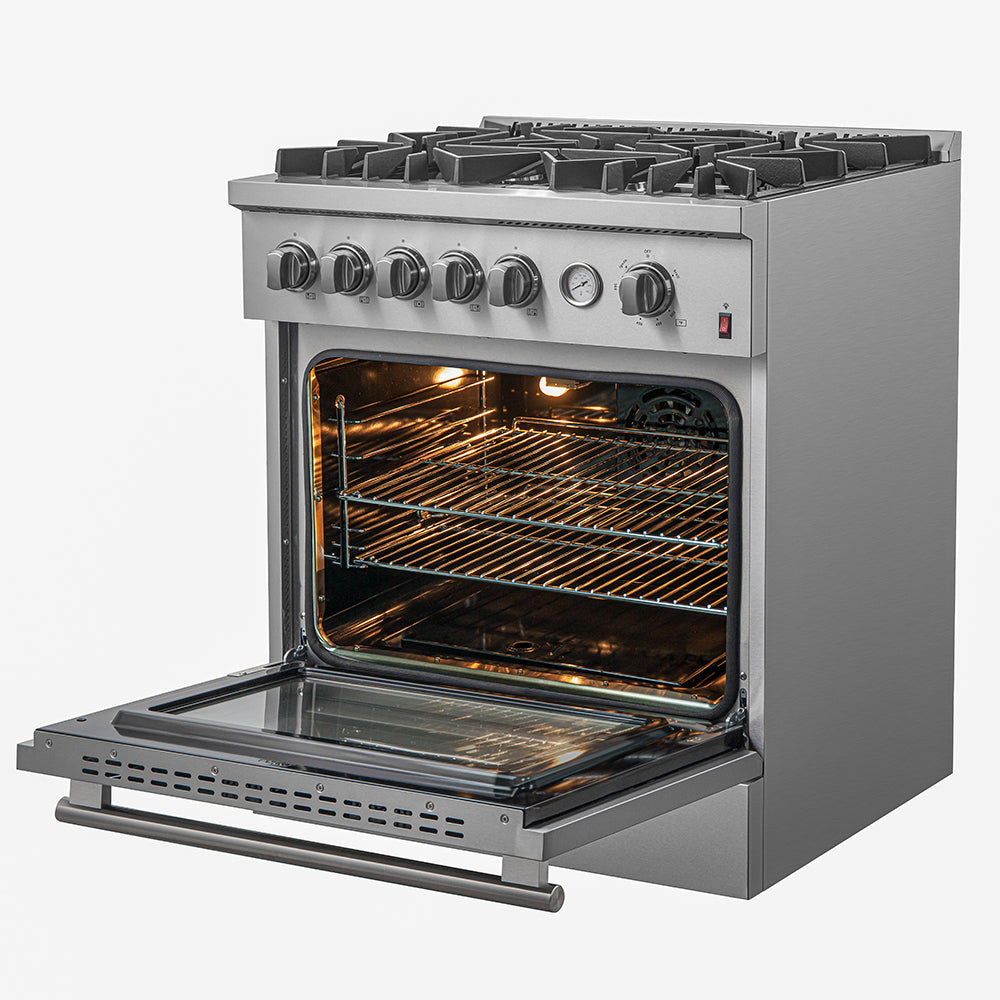 FORNO Giovanni 30-inch Gas Range Stainless Steel, 5 Burners 67,000 BTU, 4.32 cu.ft. Convection Oven - Forno Appliances