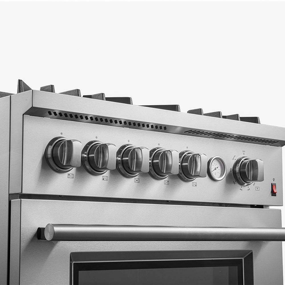 FORNO Premium 3-Piece Kitchen Bundle - 30" Gas Range, Bottom Freezer Refrigerator, Built-In Dishwasher, Stainless Steel - FBDL-012-01CAUS - Forno Appliances