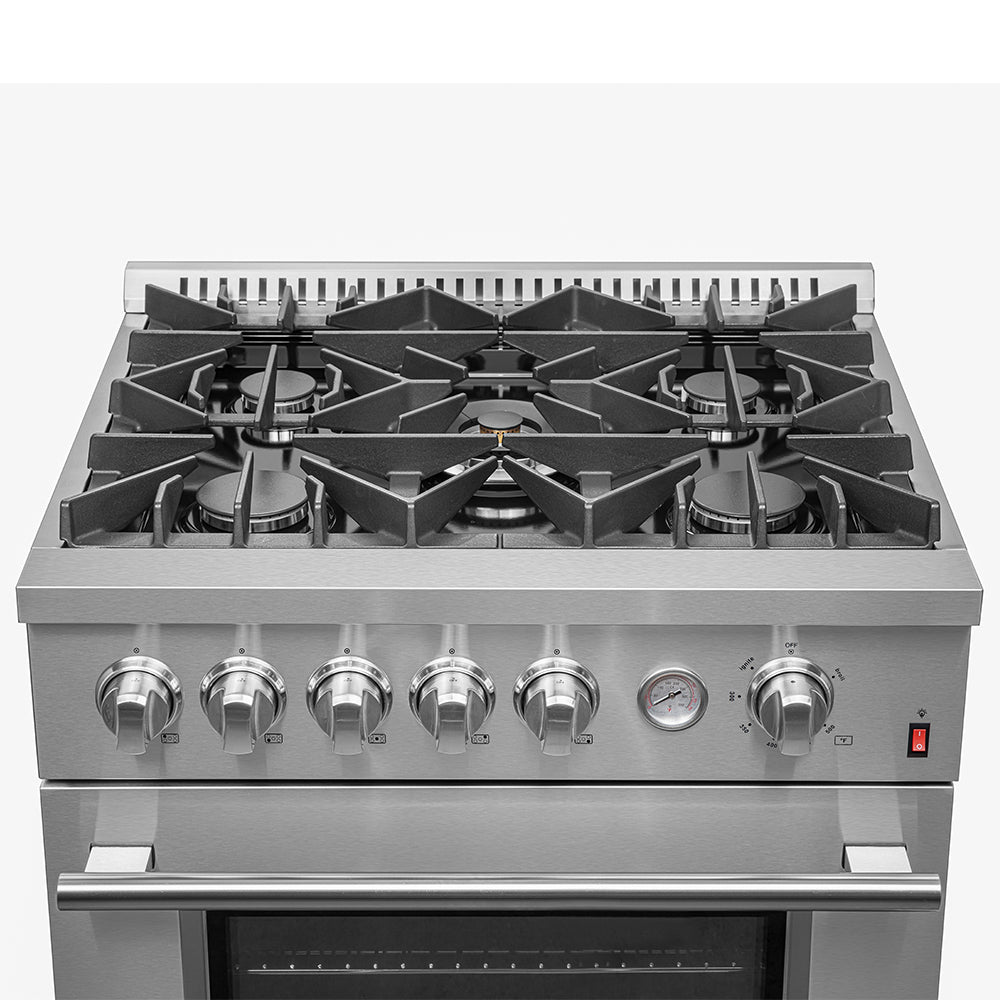 FORNO Premium 2-Piece Kitchen Bundle -Giovanni 30-inch Gas Range Stainless Steel, Forno Gallipoli 30" French Door Refrigerator with Bottom Freezer 17.5 cu. ft Capacity - FBDL-020-01CAUS - Forno Appliances
