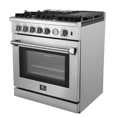 Forno Lazio 30-Inch Freestanding Gas Range, 4 Burners, Convection Oven, Energy Efficient - Forno Appliances
