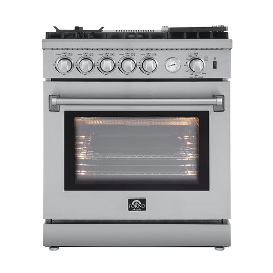 Forno Lazio 30-Inch Freestanding Gas Range, 4 Burners, Convection Oven, Energy Efficient - Forno Appliances