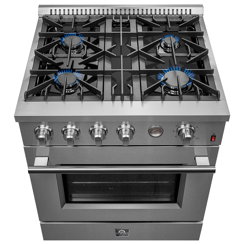 Marco 30-inch Gas Range Stainless Steel, 4 Burners 37,000 BTU, 4.32 cu.ft. Convection Oven - Forno Appliances