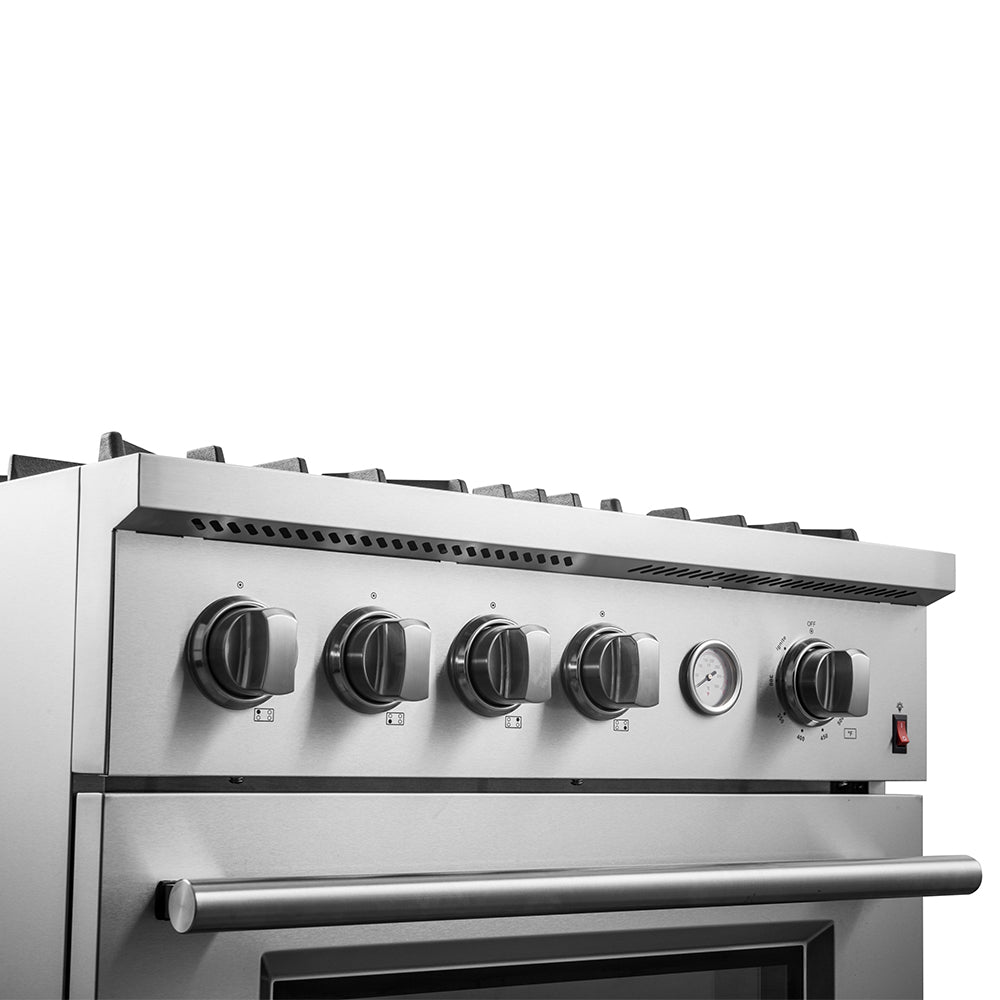 Marco 30-inch Gas Range Stainless Steel, 4 Burners 37,000 BTU, 4.32 cu.ft. Convection Oven - Forno Appliances