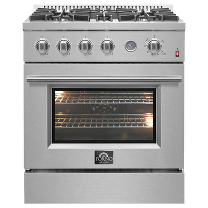 Marco 30-inch Gas Range Stainless Steel, 4 Burners 37,000 BTU, 4.32 cu.ft. Convection Oven - Forno Appliances