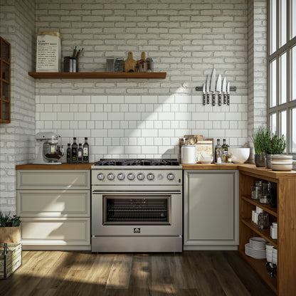 Marco 36-Inch Gas Range Stainless Steel, 6 Burners 67,000 BTU, 5.36 cu.ft. Convection Oven - Forno Appliances