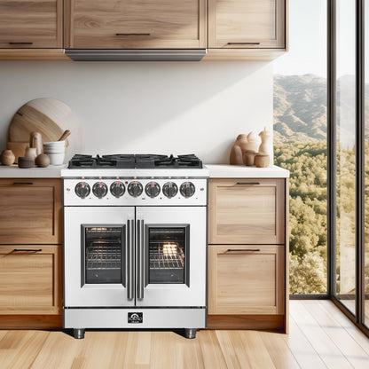 Cuisinière autoportante Forno Massimo 30-Inch à double combustible, porte française, 4 brûleurs, four à convection véritable - Forno Appliances