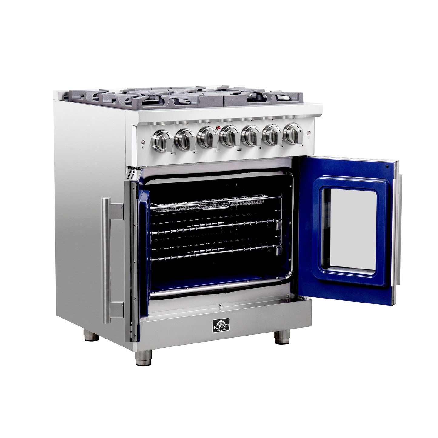 Cuisinière à double alimentation Forno Massimo 30 pouces à poser, porte française, 4 brûleurs, four à convection réelle - Forno Appliances