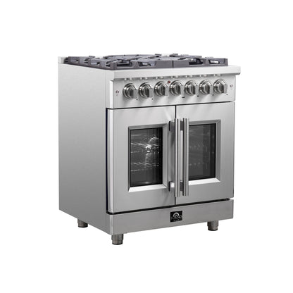 Cuisinière mixte Forno Massimo 30 pouces autoportante à porte française, 4 brûleurs, four à convection vraie - Forno Appliances