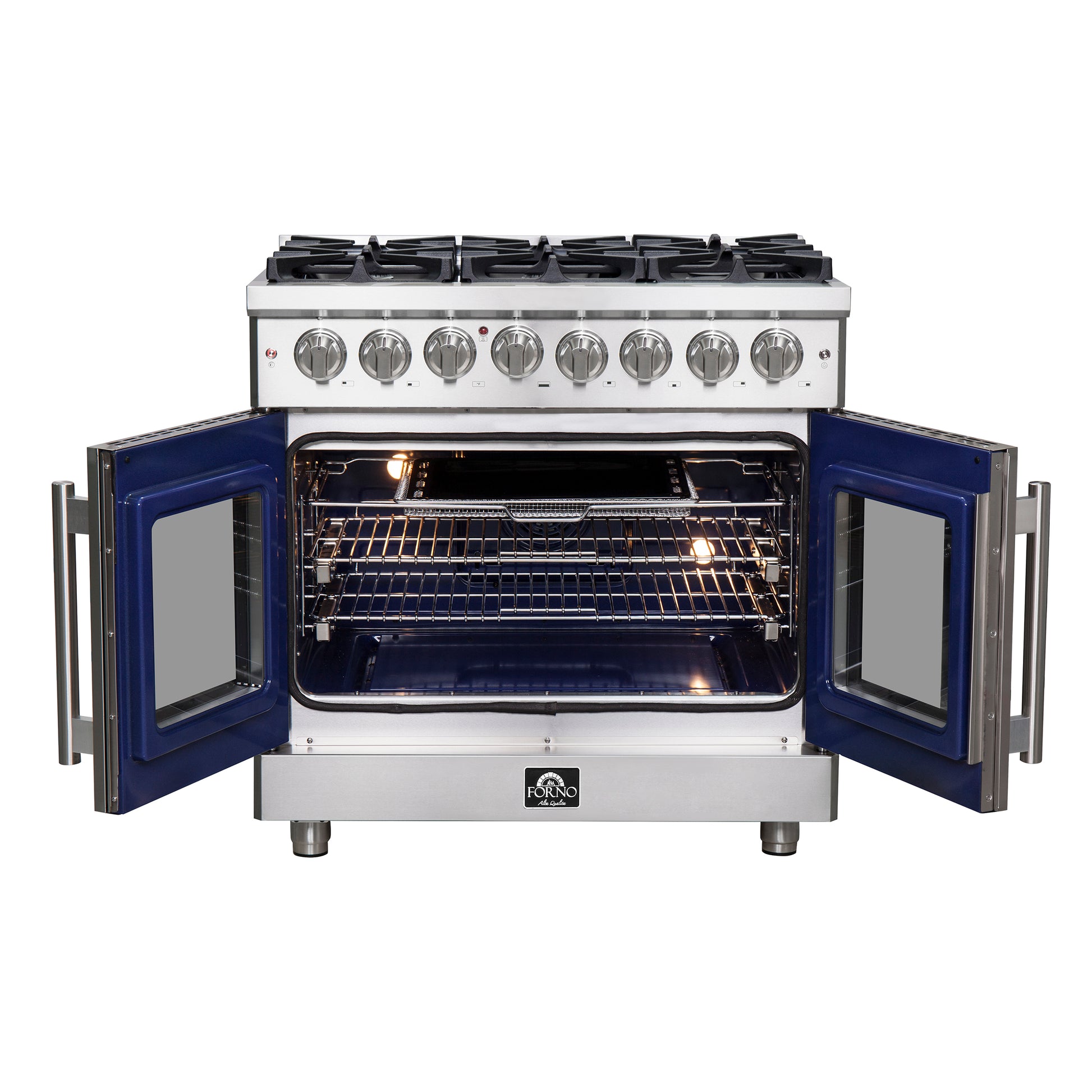 Forno Massimo cuisinière dual fuel autonome à double porte française de 36 po, 6 brûleurs, four à convection véritable - Forno Appliances
